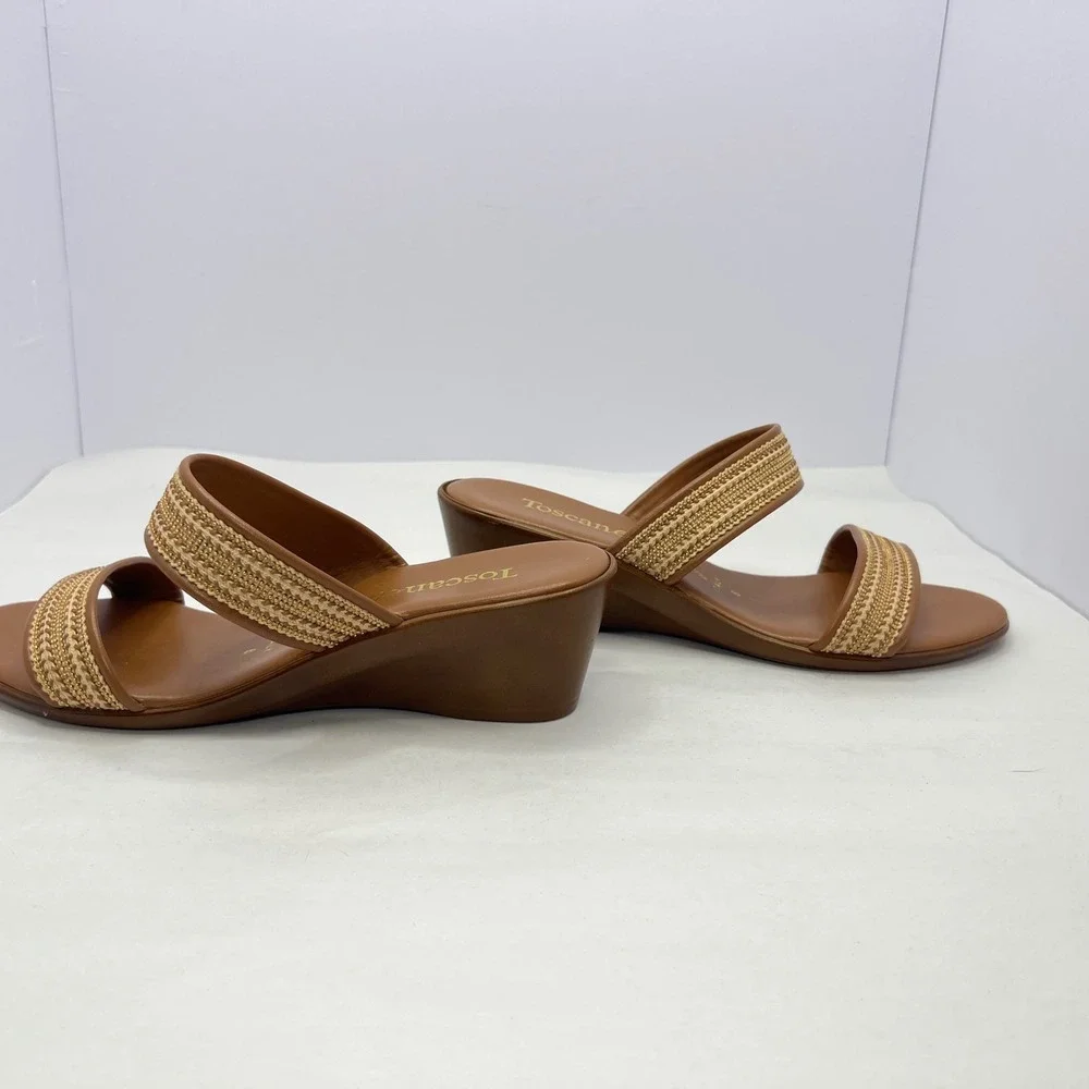 Toscanella Mimma Wedge Sandals Womens‎ 6 Made In Italy Two Strap Slides Coastal